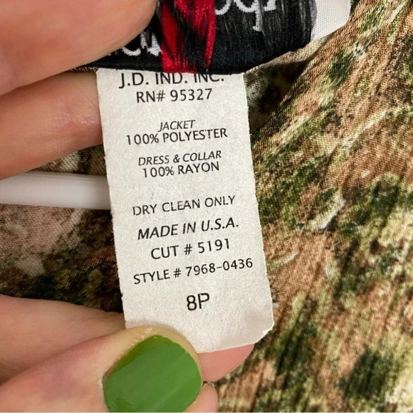 Vintage 90s Floral Print Sleeveless Crepe Dress Womens 8 Petite Medium Green - Picture 9 of 12